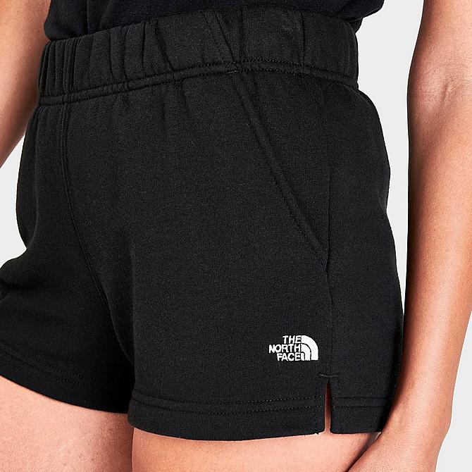 On Model 5 view of Women's The North Face Logo Shorts in Black Click to zoom
