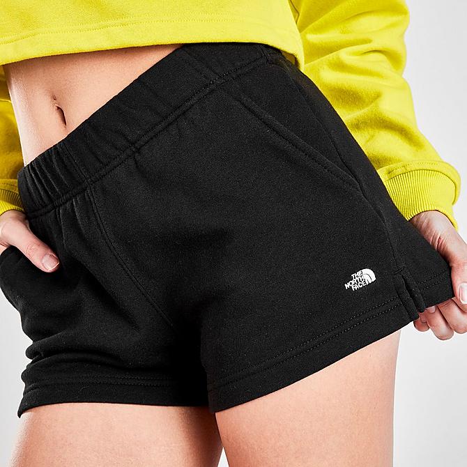 On Model 6 view of Women's The North Face Logo Shorts in Black Click to zoom