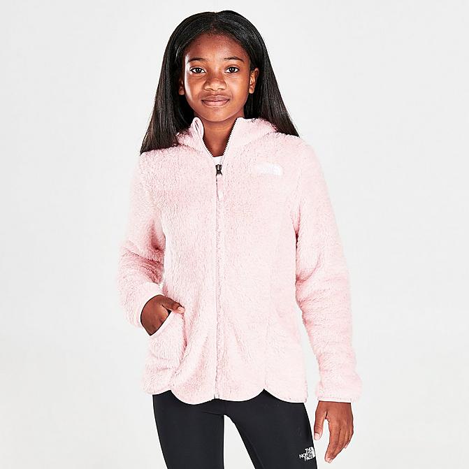 Front view of Girls' The North Face Suave Oso Hooded Full-Zip Jacket in Peach Pink Click to zoom