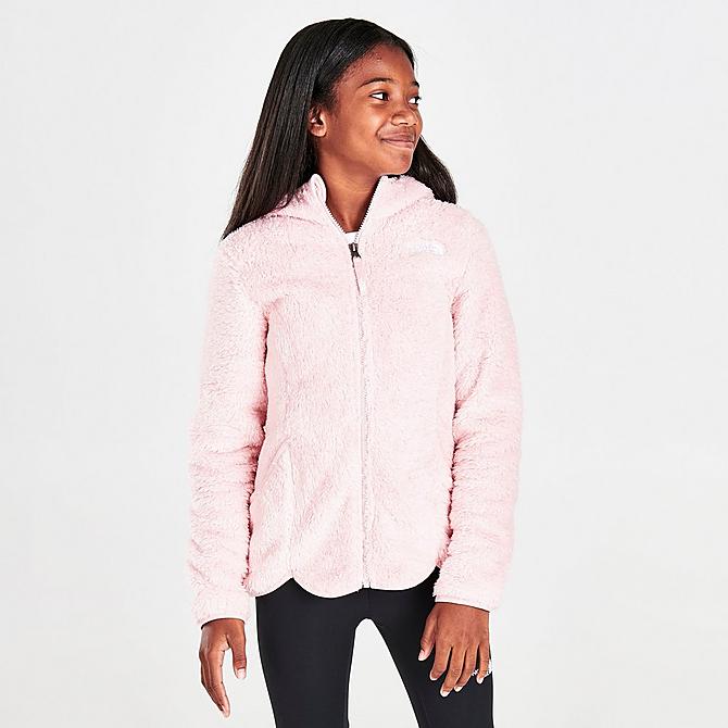 Back Left view of Girls' The North Face Suave Oso Hooded Full-Zip Jacket in Peach Pink Click to zoom