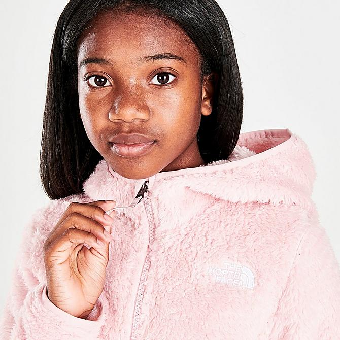On Model 5 view of Girls' The North Face Suave Oso Hooded Full-Zip Jacket in Peach Pink Click to zoom