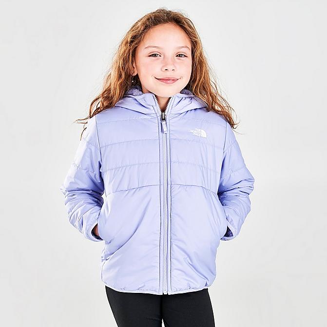 Front view of Girls' Toddler The North Face Mossbud Swirl Reversible Full-Zip Hooded Jacket in Sweet Lavendar Click to zoom
