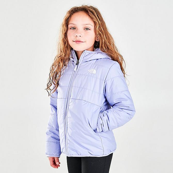Back Left view of Girls' Toddler The North Face Mossbud Swirl Reversible Full-Zip Hooded Jacket in Sweet Lavendar Click to zoom