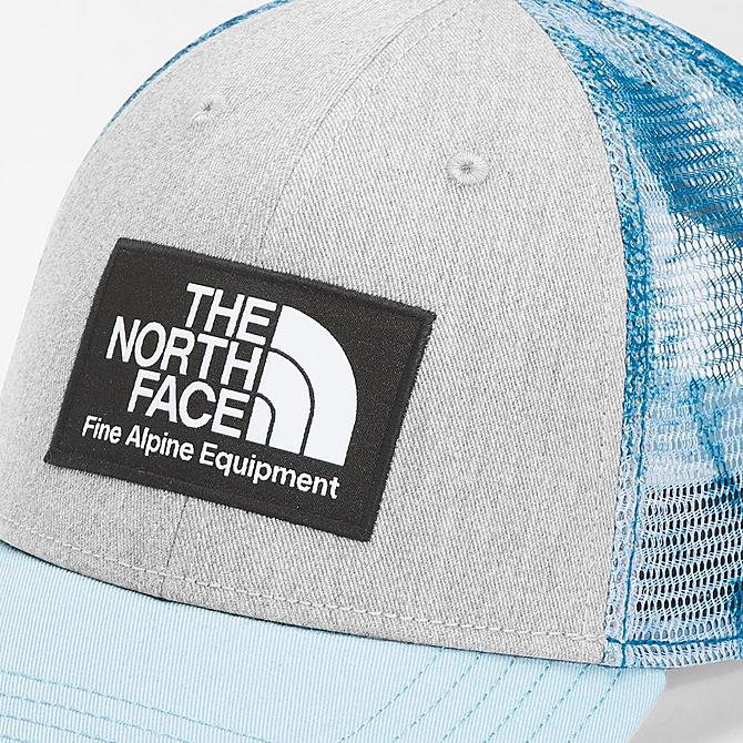 Front view of The North Face Mudder Trucker Snapback Hat in TNF Light Grey Heather/Beta Blue Click to zoom