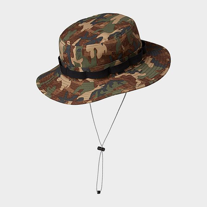 Three Quarter view of The North Face Horizon Breeze Brimmer Bucket Hat in Kelp Tan Camo Click to zoom