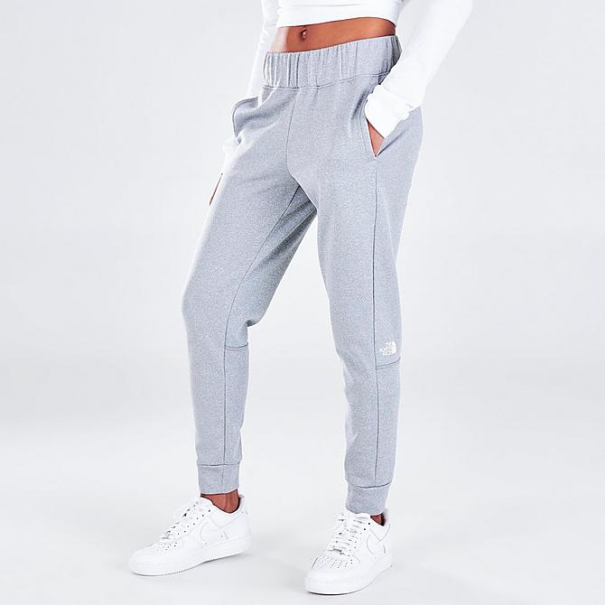 Back Left view of Women's The North Face Exploration Fleece Jogger Pants in Light Grey Heather Click to zoom