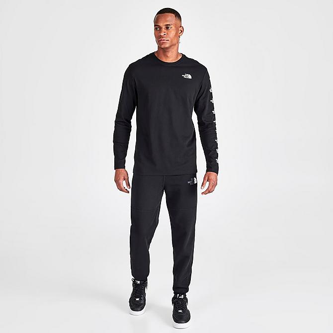 Front Three Quarter view of Men's The North Face Repeat Logo Long-Sleeve T-Shirt in Black Click to zoom