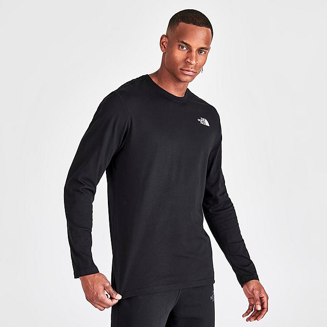 Back Left view of Men's The North Face Repeat Logo Long-Sleeve T-Shirt in Black Click to zoom