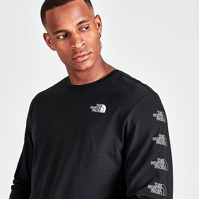 On Model 5 view of Men's The North Face Repeat Logo Long-Sleeve T-Shirt in Black Click to zoom