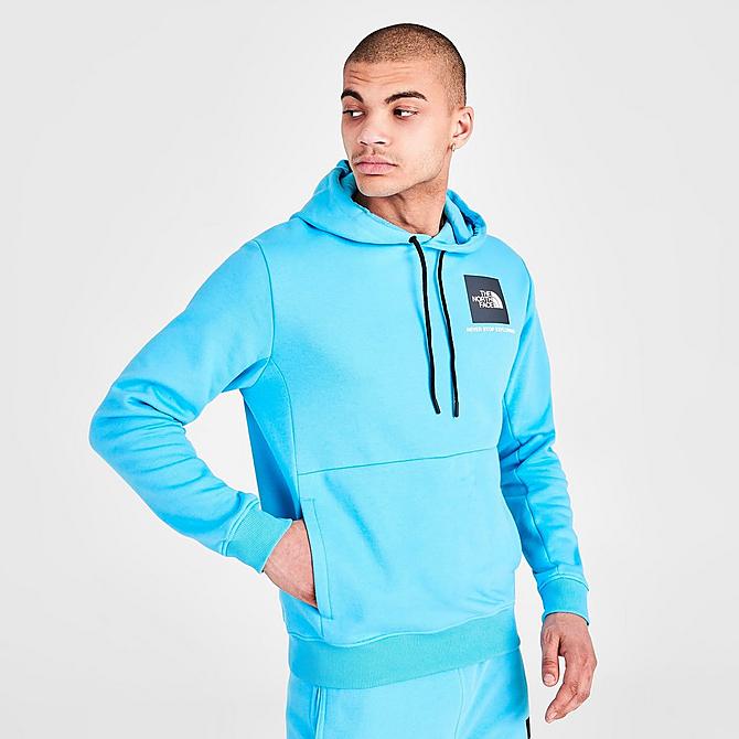 Back Left view of Men's The North Face New Fine Hoodie in Blue Click to zoom