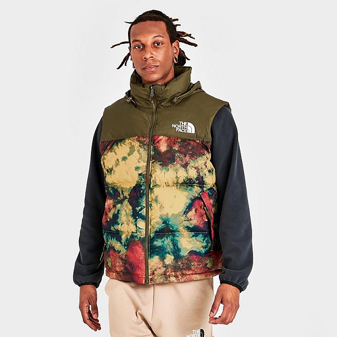 Front view of Men's The North Face 1996 Retro Nuptse Vest in Tan/Ice Dye Print Click to zoom