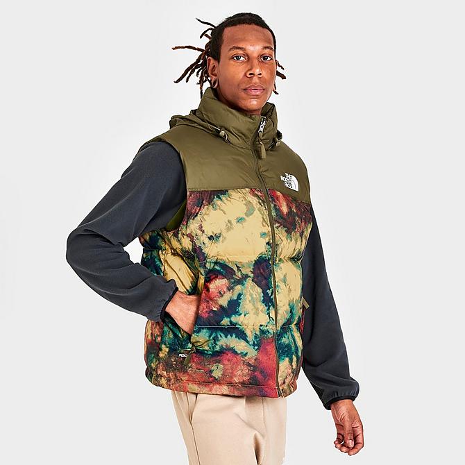 Back Left view of Men's The North Face 1996 Retro Nuptse Vest in Tan/Ice Dye Print Click to zoom
