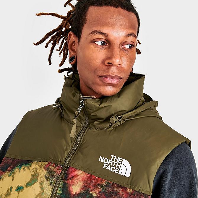 On Model 5 view of Men's The North Face 1996 Retro Nuptse Vest in Tan/Ice Dye Print Click to zoom