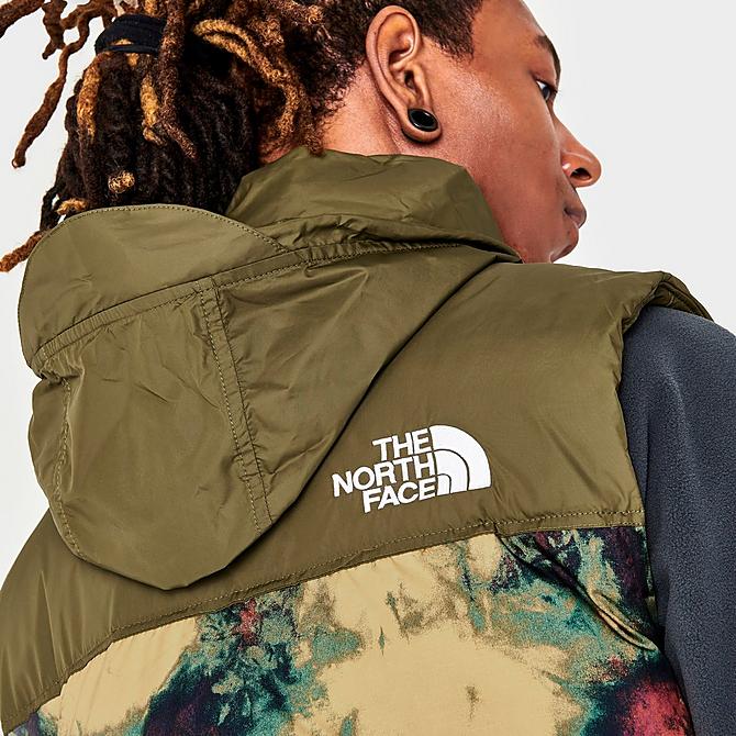 On Model 6 view of Men's The North Face 1996 Retro Nuptse Vest in Tan/Ice Dye Print Click to zoom