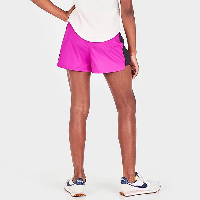 Back Right view of Girls' The North Face Never Stop Run Training Shorts in Linaria Pink Click to zoom