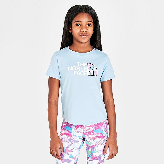 Front view of Girls' The North Face T-Shirt in Beta Blue Click to zoom