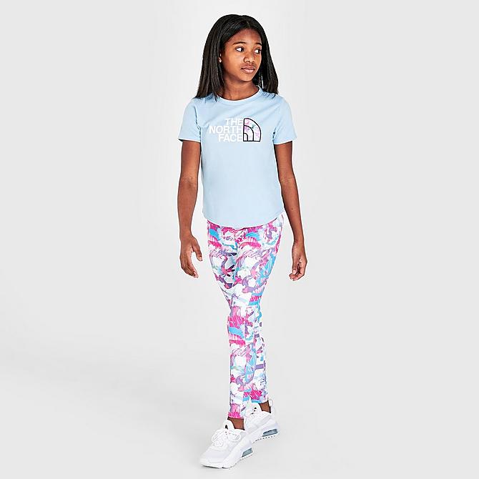 Front Three Quarter view of Girls' The North Face T-Shirt in Beta Blue Click to zoom