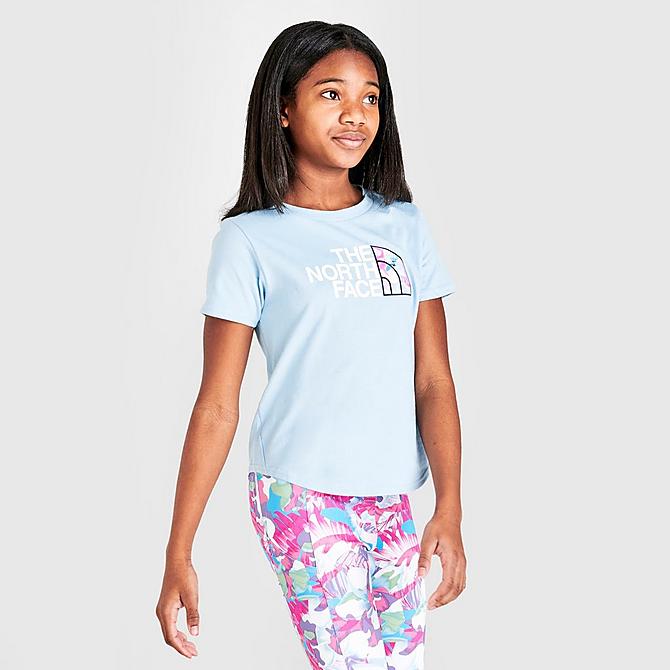 Back Left view of Girls' The North Face T-Shirt in Beta Blue Click to zoom