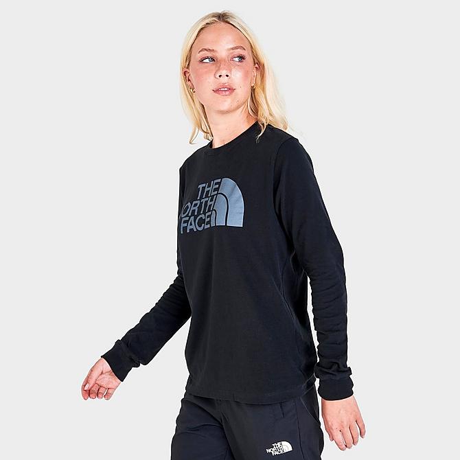 Back Left view of Women's The North Face NSE Camo Logo Long-Sleeve T-Shirt in Black Click to zoom