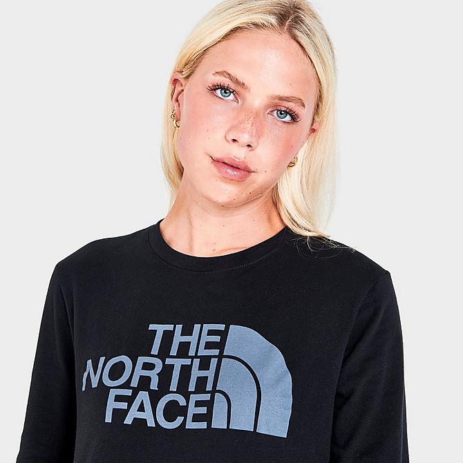 On Model 5 view of Women's The North Face NSE Camo Logo Long-Sleeve T-Shirt in Black Click to zoom