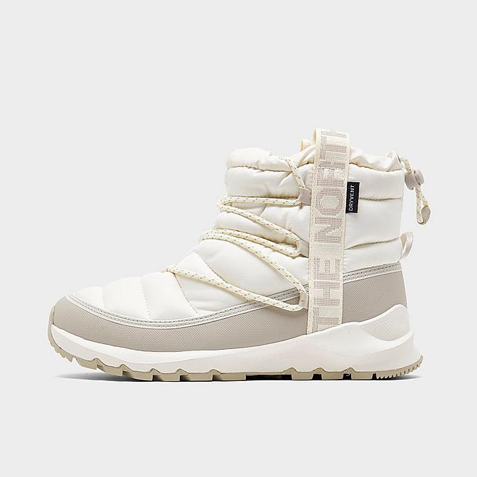 Right view of Women's The North Face Thermoball Lace-Up Boots in Gardenia White/Silver Grey Click to zoom