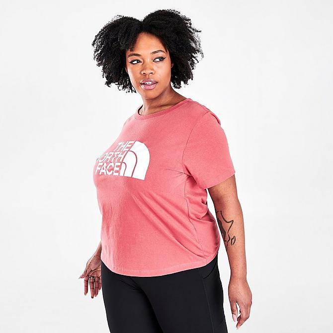 Back Left view of Women's The North Face Half Dome Cotton T-Shirt (Plus Size) in Slate Rose Click to zoom