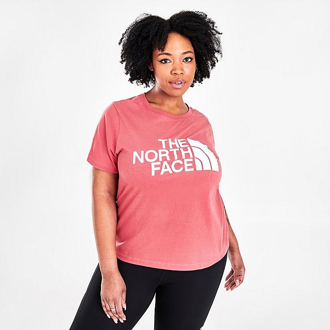 Back Right view of Women's The North Face Half Dome Cotton T-Shirt (Plus Size) in Slate Rose Click to zoom