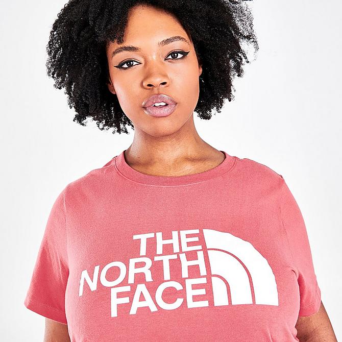 On Model 6 view of Women's The North Face Half Dome Cotton T-Shirt (Plus Size) in Slate Rose Click to zoom