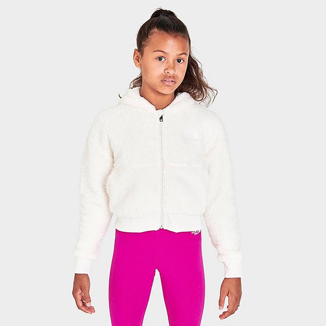 Front view of Girls' The North Face Suave Oso Hooded Full-Zip Jacket in White Click to zoom