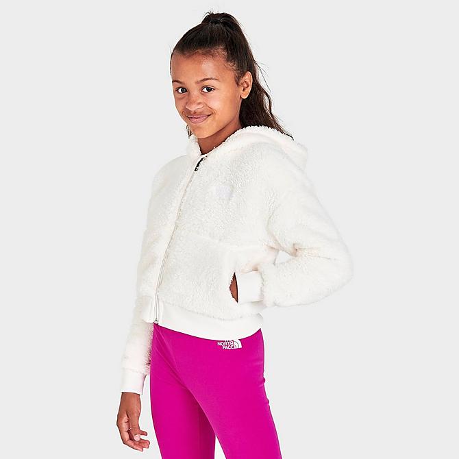 Back Left view of Girls' The North Face Suave Oso Hooded Full-Zip Jacket in White Click to zoom