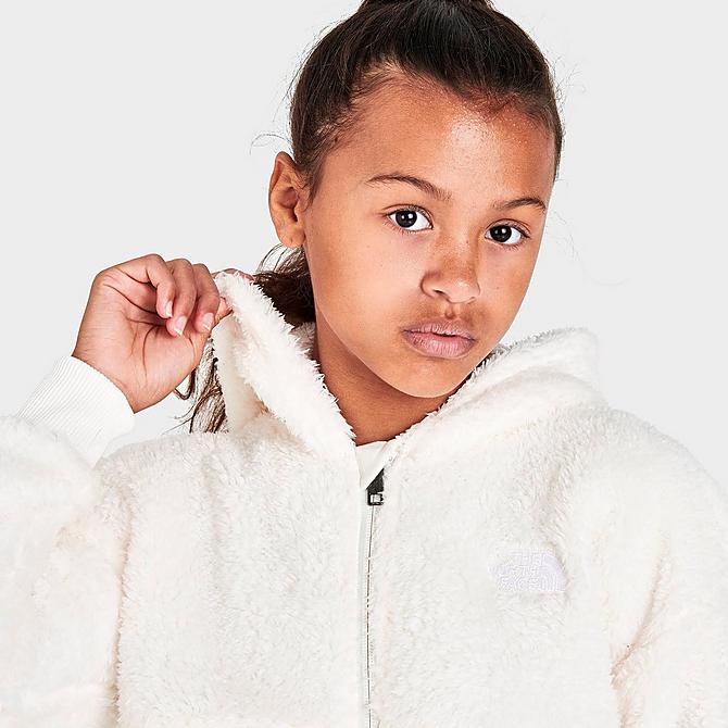 On Model 5 view of Girls' The North Face Suave Oso Hooded Full-Zip Jacket in White Click to zoom