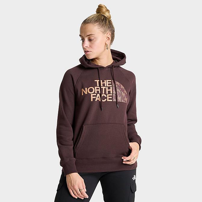 Front view of Women's The North Face Half Dome Pullover Hoodie in Coal Brown/Monogram Click to zoom