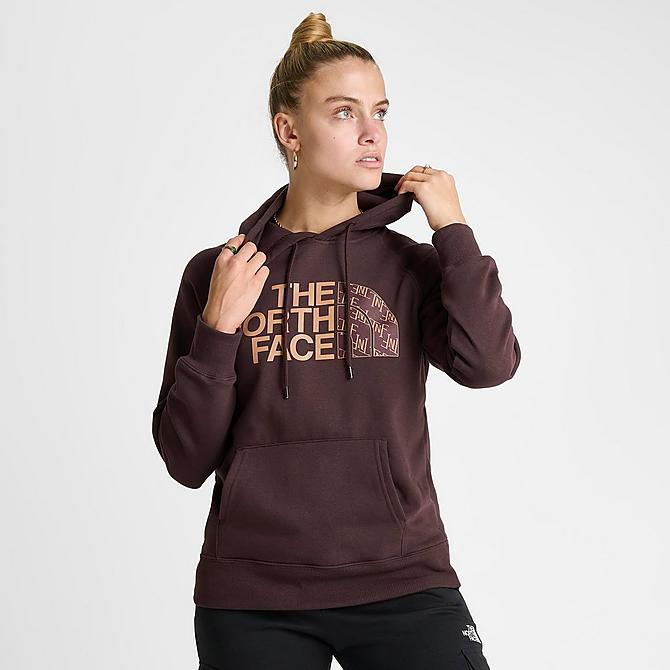 Back Left view of Women's The North Face Half Dome Pullover Hoodie in Coal Brown/Monogram Click to zoom