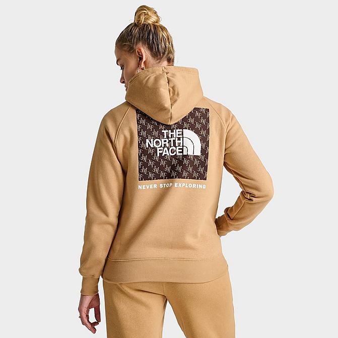 Front view of Women's The North Face Box NSE Pullover Hoodie in Almond Butter/All-Over Print Click to zoom