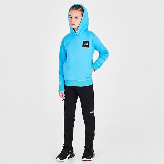 Front Three Quarter view of Kids' The North Face Fine Box Hoodie in Norse Blue Click to zoom
