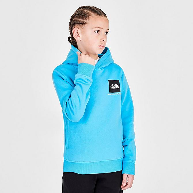 Back Left view of Kids' The North Face Fine Box Hoodie in Norse Blue Click to zoom
