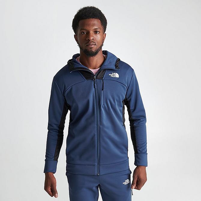 Back Left view of Men's The North Face Mittellegi Full-Zip Hooded Jacket in Shady Blue/TNF Black Click to zoom