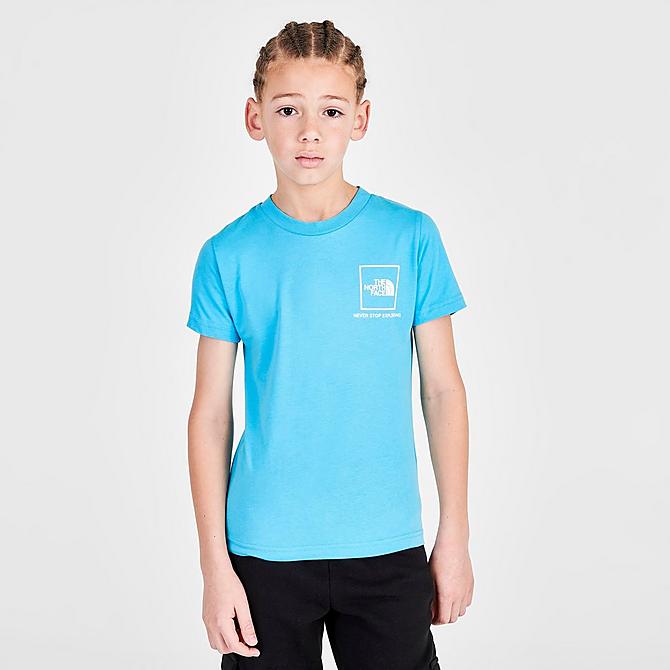 Back Left view of Kids' The North Face Maze Back Hit T-Shirt in Norse Blue Click to zoom