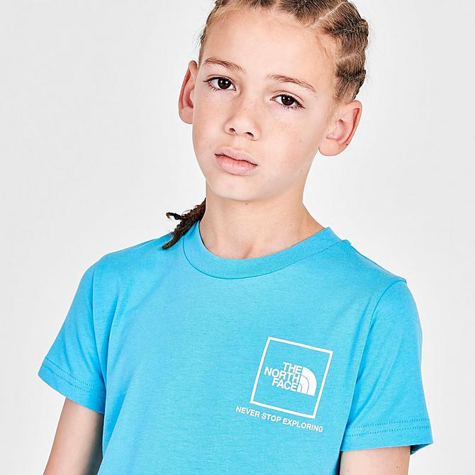On Model 5 view of Kids' The North Face Maze Back Hit T-Shirt in Norse Blue Click to zoom