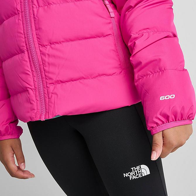 On Model 6 view of Girls' The North Face Printed Reversible North Down Jacket in Pink Click to zoom