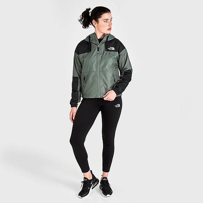 Front Three Quarter view of Women's The North Face Sheru Wind Jacket in Agave Green Click to zoom