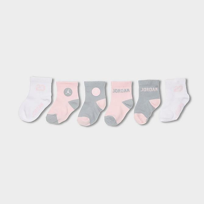 Back view of Girls' Infant Jordan Gripper Quarter Socks (6-Pack) in Pink/White/Grey Click to zoom
