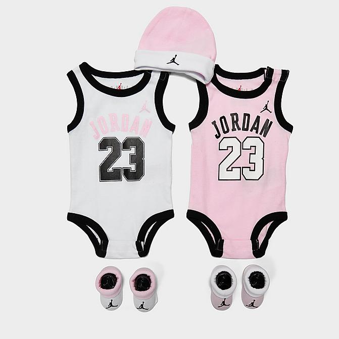 Right view of Infant Jordan Jersey 5-Piece Box Set in Pink/White Click to zoom