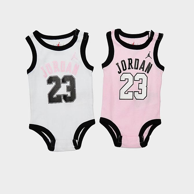 Front view of Infant Jordan Jersey 5-Piece Box Set in Pink/White Click to zoom