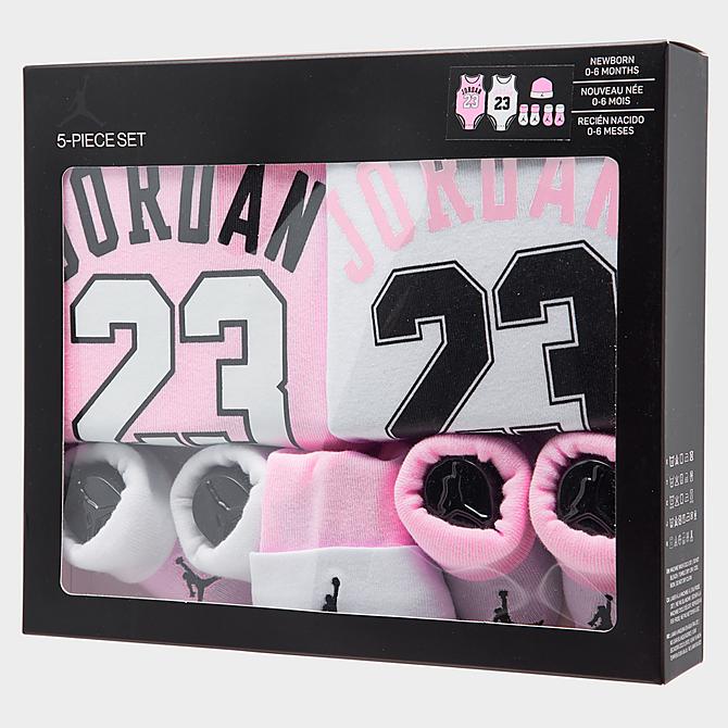 Back view of Infant Jordan Jersey 5-Piece Box Set in Pink/White Click to zoom