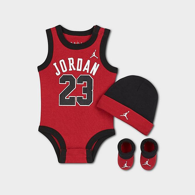 Front view of Infant Jordan Jersey 5-Piece Box Set in Black/Red Click to zoom