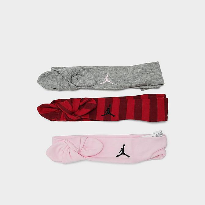 Front view of Girls' Infant Jordan Jumpman Knotted Headbands (3-Pack) in Pink Foam/Red/Grey Click to zoom