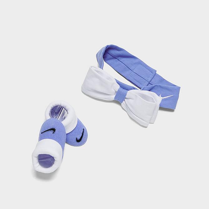 Left view of Girls' Infant Nike Aura Bodysuit, Headband and Booties Set (3-Piece) in Copa Click to zoom