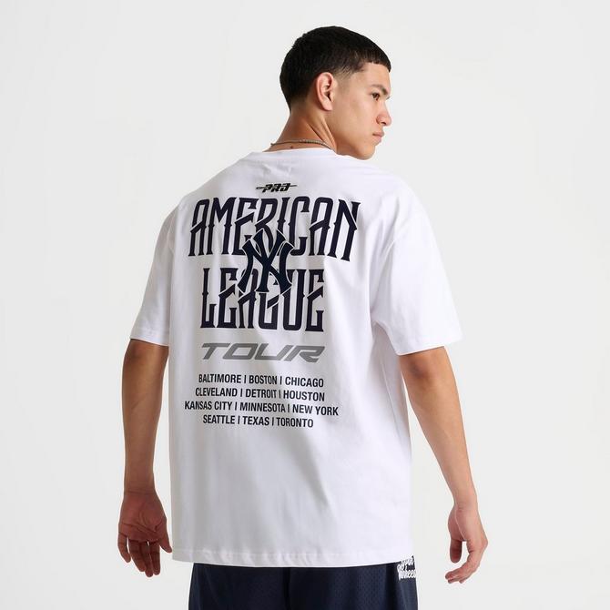 [angle] view of Men's Pro Standard New York Yankees MLB American League Tour T-Shirt in White/Navy Click to zoom