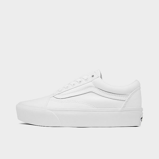 Right view of Women's Vans Old Skool Platform Casual Shoes in White/White Click to zoom